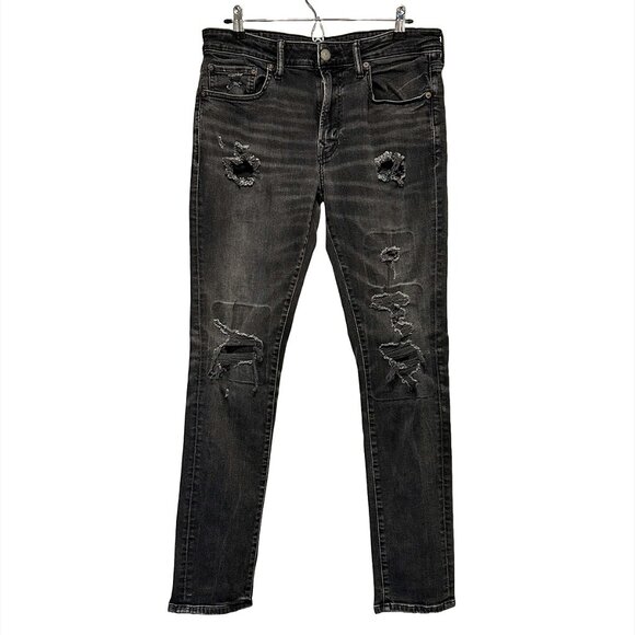 AMERICAN EAGLE Airflex+ Distressed Slim Leg High Rise Jeans - Women's 34 - black - Picture 1 of 7